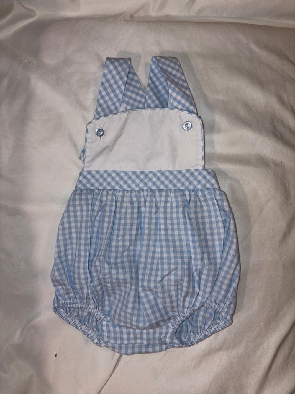 Little English Light Blue Gingham Bubble with Straps